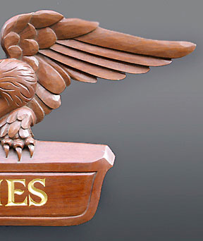 right side of American Colonial Concord Eagle hand carved with wood